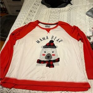 Cuddl Duds Red and White Mama Bear Long Sleeve Tee